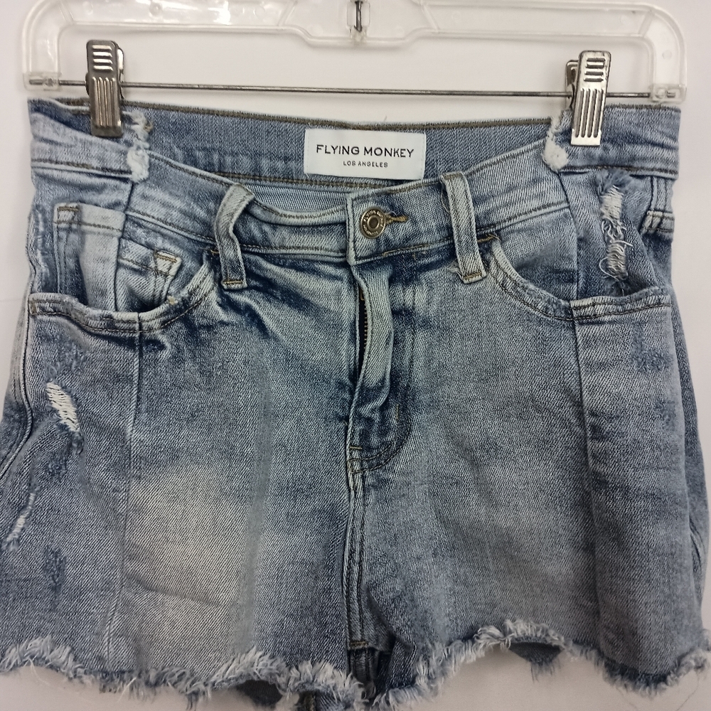 FLYING MONKEY Distressed Highrise Faded Light‎ Blue Jean Summer Shorts  (#398)